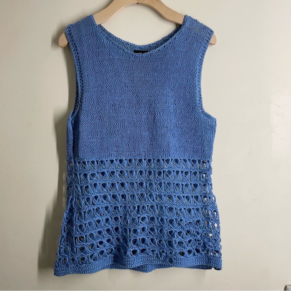 Voz Sleeveless Linen Knitted Top Blue One Size